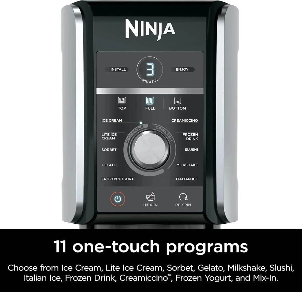 Ninja NC301 CREAMi Ice Cream Maker, for Gelato, Mix-ins, Milkshakes, Sorbet, Smoothie Bowls & More, 7 One-Touch Programs, with (2) Pint Containers & Lids, Compact Size, Perfect for Kids, Silver