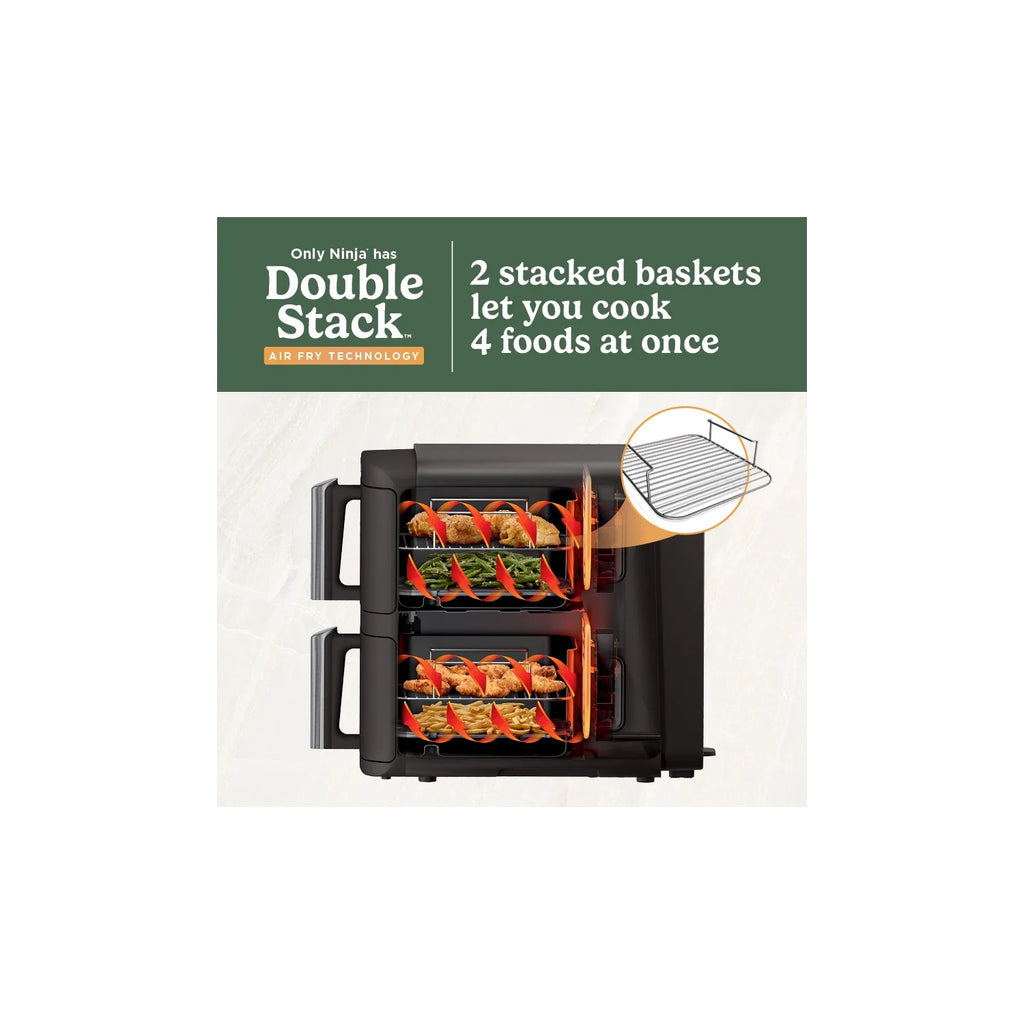 Ninja Doublestack XL 2 - Basket Air Fryer, Doublestack Technology Cooks 4 Foods at Once, Space Saving Design, 10 QT, 4 - in - 1, Smart Finish & Match Cook, SL400