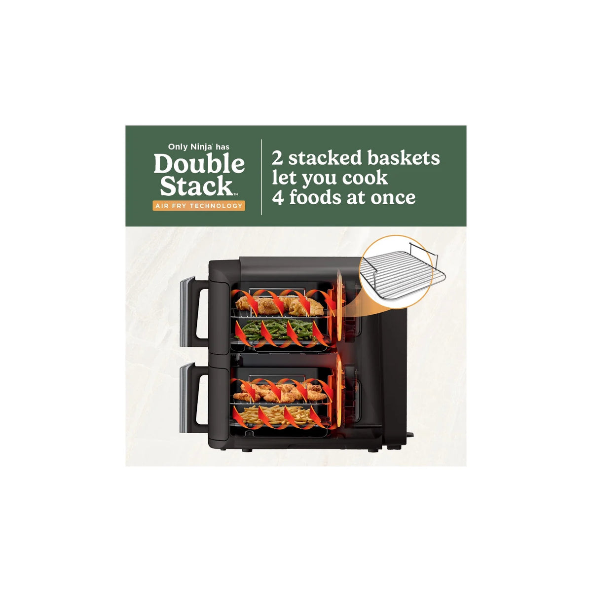 Ninja Doublestack XL 2 - Basket Air Fryer, Doublestack Technology Cooks 4 Foods at Once, Space Saving Design, 10 QT, 4 - in - 1, Smart Finish & Match Cook, SL400
