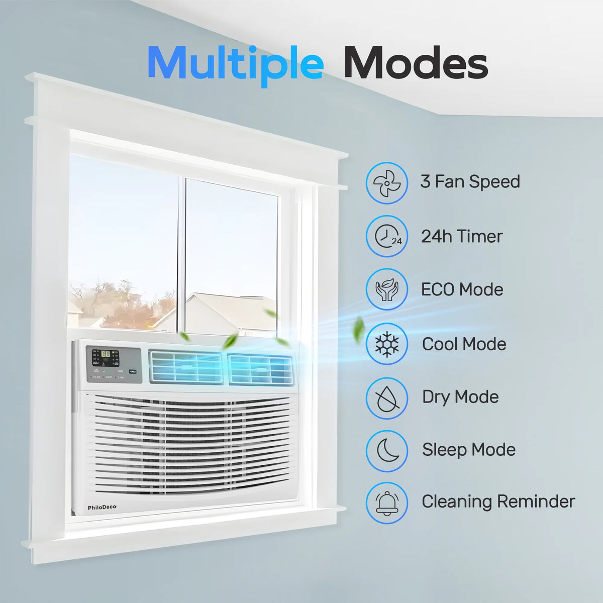 Window Air Conditioner 8000 BTU 350 Sq. Ft. Intelligent, LED Display Screen, with Remote Control, Ac Can Be Used As a Dehumidifier/Fan, Operates Quietly, Energy - Saving. Timer/Sleep and ECO