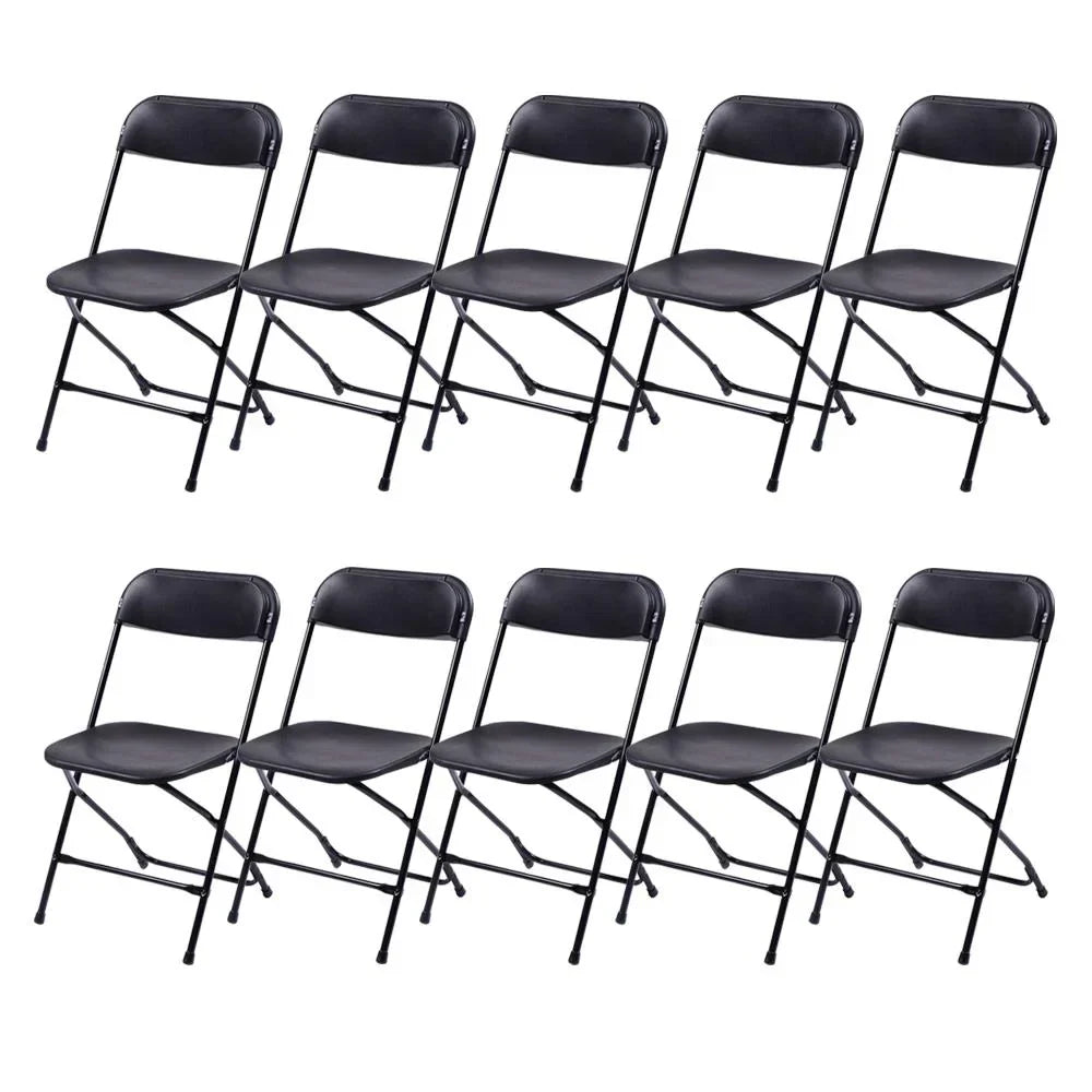 Ktaxon 6ft White Folding Table and 10 Pack Folding Chairs Black, Plastic Table and Chair Set