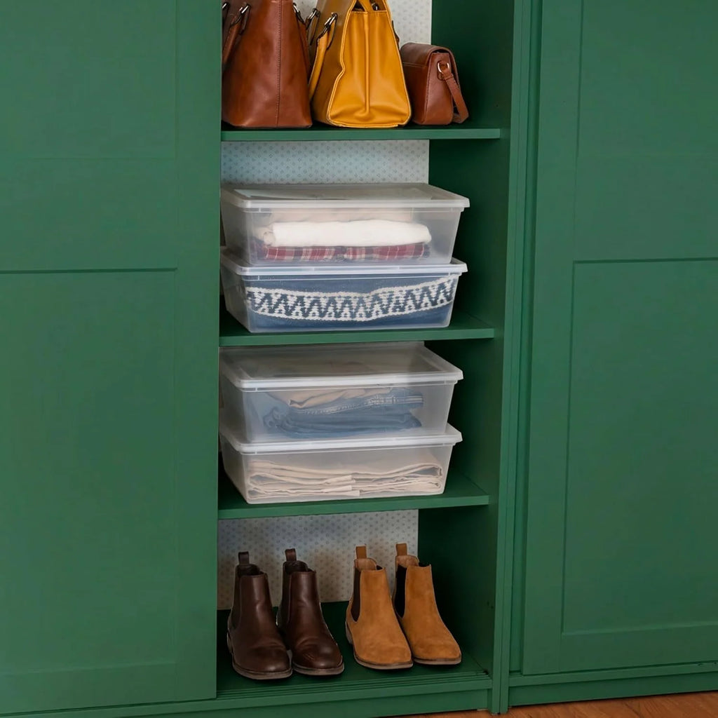 13 Quart Flat Plastic Storage Containers with Lids (4-Pack)