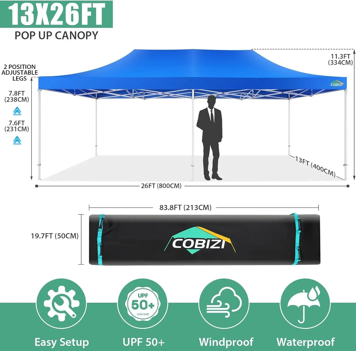 COBIZI 10x20 Heavy Duty Pop up Canopy Tent with 6 sidewalls Easy Up Commercial Outdoor Canopy Wedding Party Tents for Parties All Season Wind & Waterproof Gazebo with Roller Bag,Black(Frame Thickened)
