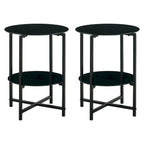 Black 2-Piece Tempered Glass End Table Set - Round Coffee Table for Bedroom, Living Room, and Office
