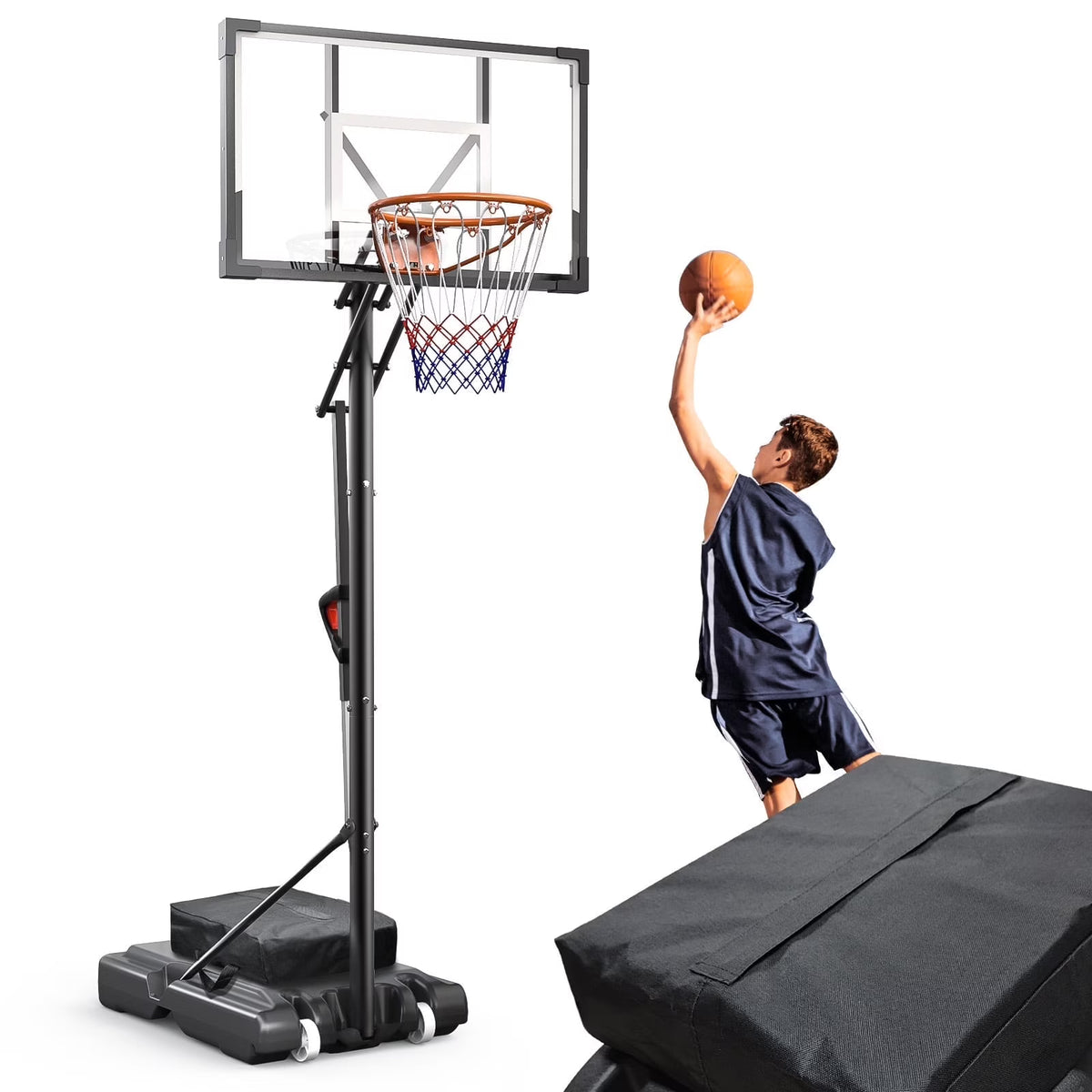 NEDYO 44 In. Portable Basketball Hoop & Goal System, 5 - 10 Ft Height Adjustable, Indoor/Outdoor Use