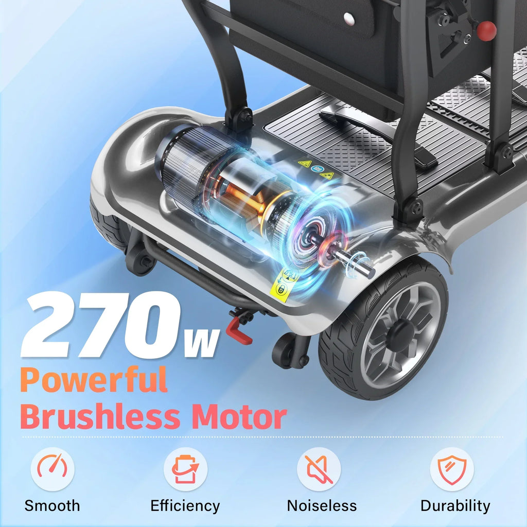 EAGLOG Light Weight 4 Wheels Mobility Scooter for Seniors, Electric Folding Wheelchair Device for Travel, Black