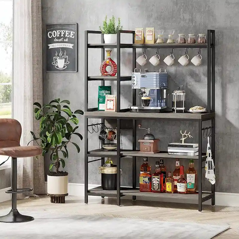 43-Inch Kitchen Bakers Rack with Microwave Stand - 5-Tier Utility Storage Shelf and 10 Hooks for Kitchen and Living Room