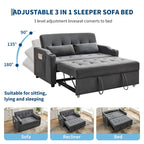 3 in 1 Convertible Sleeper Sofa Bed, Corduroy Futon Couches with Pull - Out Bed, Adjustable Backrest, Charging Port & Side Pockets, Modern Upholstered Sofa for Living Room, Guest Room