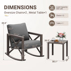 MRUAKA Rocking Chair Bistro Set, 3 Piece Outdoor Patio Furniture Set with 2 Rockers and 1 Metal Coffee Table with Thick Cushions for Porch, Backyard, Poolside, Beige