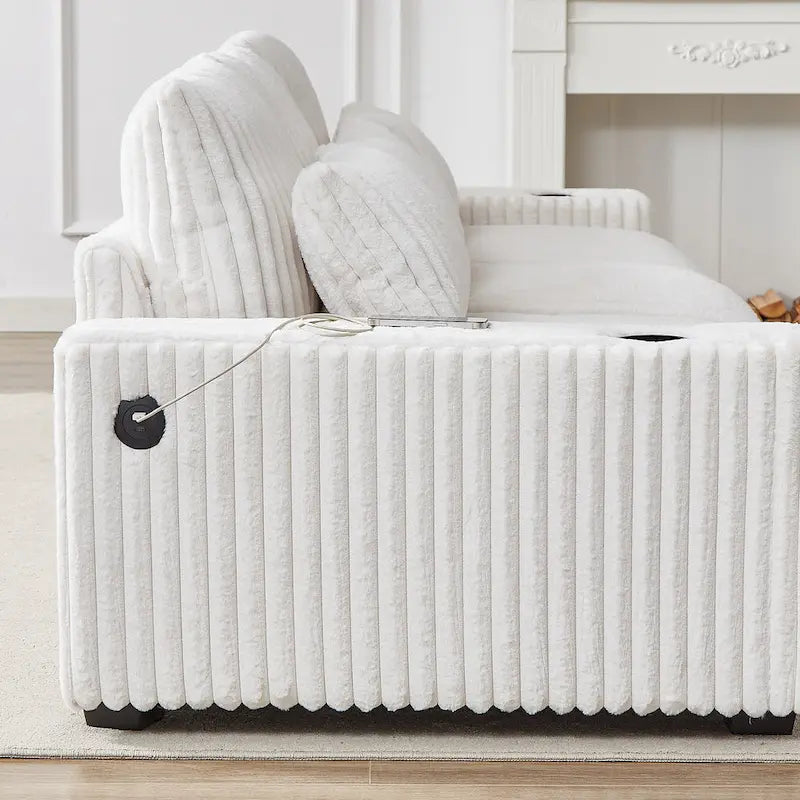 126W Large L-Shaped Corduroy Sofa with USB Charging Port