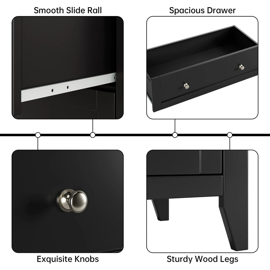 Homhougo Dresser for Bedroom Black with 5 Drawers, Tall Wood Organizer Storage Cabinet with Round Handle, Drawer Dresser for Closet, Living Room, Hallway, Nursery, Kids Bedroom
