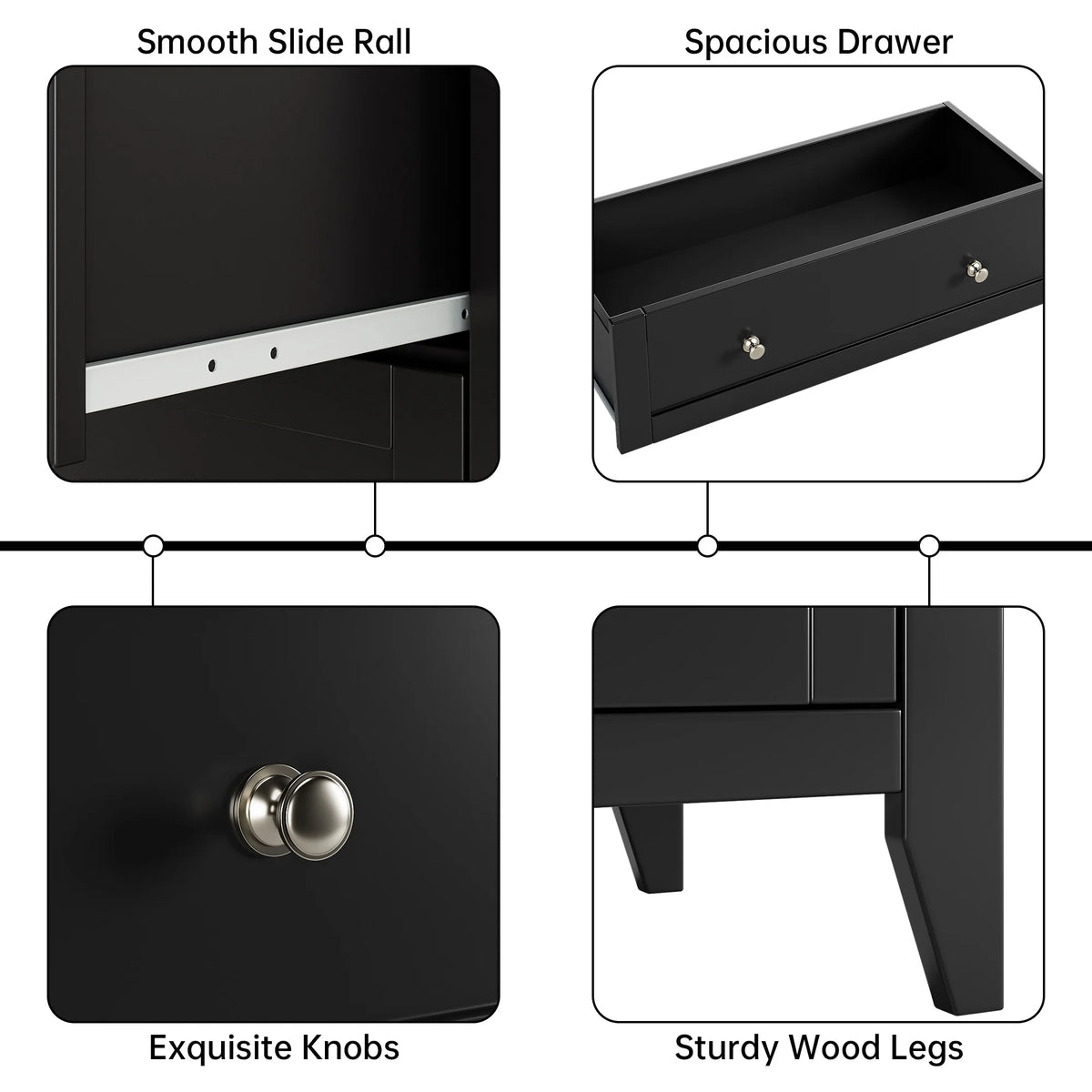 Homhougo Dresser for Bedroom Black with 5 Drawers, Tall Wood Organizer Storage Cabinet with Round Handle, Drawer Dresser for Closet, Living Room, Hallway, Nursery, Kids Bedroom