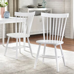 Set of 2 Spindle Back Dining Chairs Solid Rubberwood Farmhouse Style