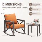 MRUAKA Rocking Chair Bistro Set, 3 Piece Outdoor Patio Furniture Set with 2 Rockers and 1 Metal Coffee Table with Thick Cushions for Porch, Backyard, Poolside, Beige