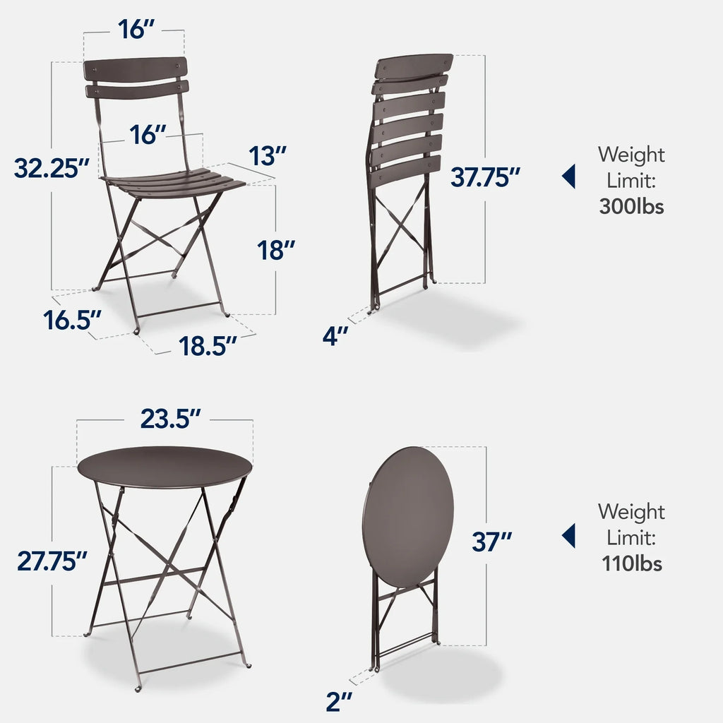 Best Choice Products 3-Piece Small Bistro Set, Folding Patio Furniture Set of 2 Chairs and Table - Black