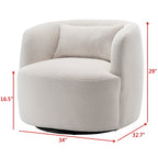 34" Wide Boucle Swivel Barrel Chair, No Assembly Round Upholstered Armchair Accent Chair Single Sofa Chair with Toss Pillow for Living Room and Bedroom, Taupe