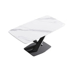 63-Inch Contemporary Dining Table with Slate Stone Surface and Metal Legs, Marble Finish