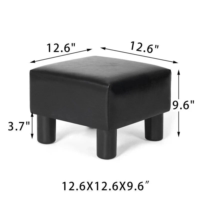 Square Footrest Stool with Upholstered Seat and Wooden Legs