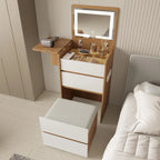 Vanity Desk with Flip Top Lighted Mirror, Compact Makeup Table with Storage Stool, Integrated Vanity with Drawers, 3 - in - 1 Vanity Set, Small Dressing Desk for Bedroom