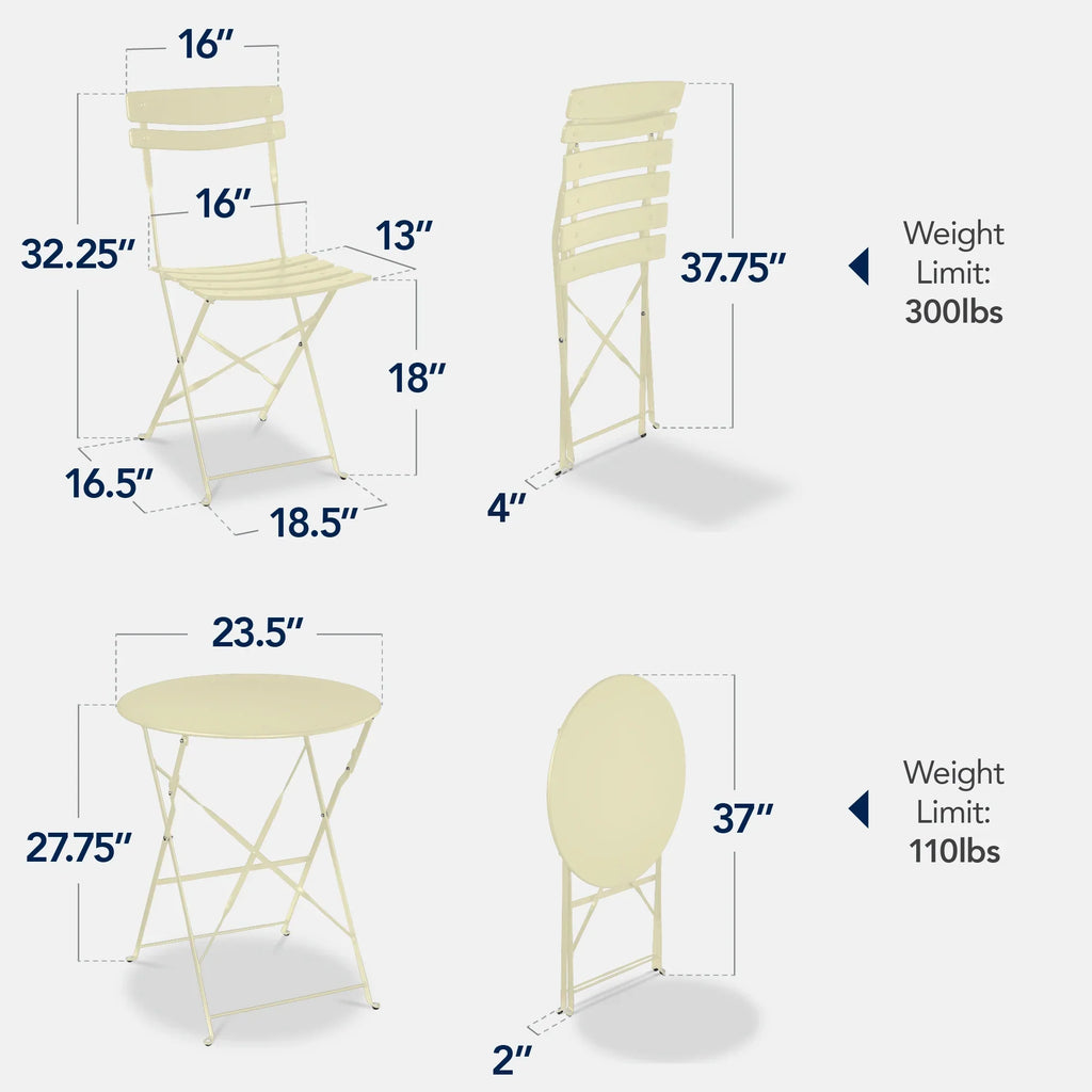 Best Choice Products 3-Piece Small Bistro Set, Folding Patio Furniture Set of 2 Chairs and Table - Black