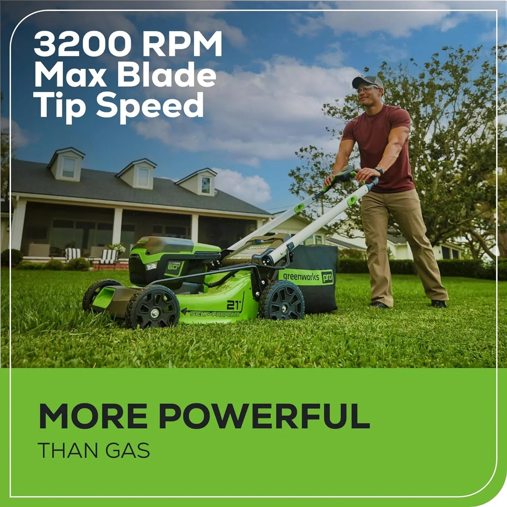 Greenworks 60V 21” Cordless (Self-Propelled) Lawn Mower , 2 x 4.0Ah Batteries and Dual Port Rapid Charger  sgtnighsdesigns
