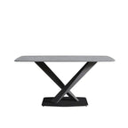 63-Inch Contemporary Dining Table with Slate Stone Surface and Metal Legs, Marble Finish