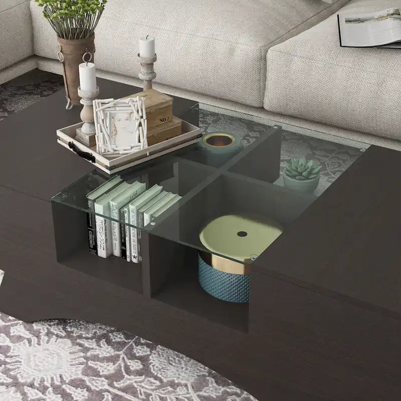 Angelic Contemporary Storage Coffee Table with Glass Insert by Furniture of America