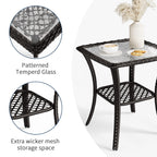 ELPOSUN 3 Pieces Patio Furniture Set, Outdoor Swivel Gliders Rocker, Wicker Patio Bistro Set with Rattan Rocking Chair, Glass Top Side Table and Thickened Cushions for Porch Deck Backyard