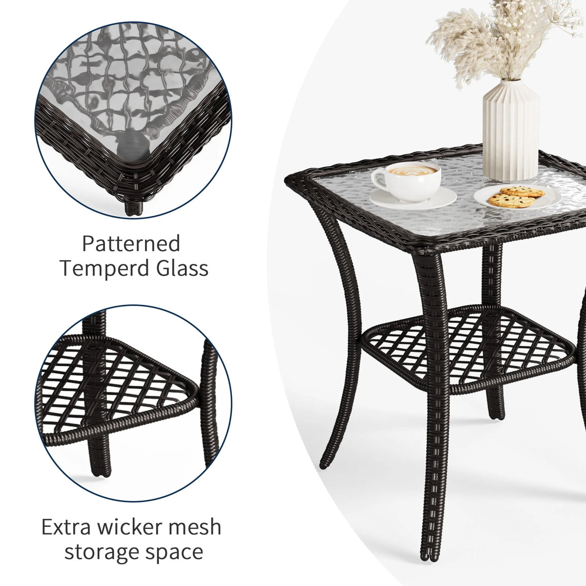 ELPOSUN 3 Pieces Patio Furniture Set, Outdoor Swivel Gliders Rocker, Wicker Patio Bistro Set with Rattan Rocking Chair, Glass Top Side Table and Thickened Cushions for Porch Deck Backyard