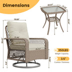ELPOSUN 3 Pieces Patio Furniture Set, Outdoor Swivel Gliders Rocker, Wicker Patio Bistro Set with Rattan Rocking Chair, Glass Top Side Table and Thickened Cushions for Porch Deck Backyard