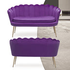 Monibloom Contemporary Velvet Loveseat Chair with Gold - Finished Metal Legs, 2 - Seater Sofa with Two Pillows for Living Room, Bedroom, Home Office, Purple