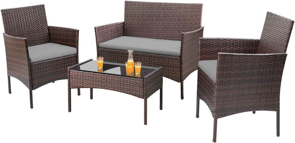 Homall 4 Pieces Outdoor Patio Furniture Sets Rattan Chair Wicker Set, Outdoor Indoor Use Backyard Porch Garden Poolside Balcony Furniture Sets Clearance (Brown and Beige)