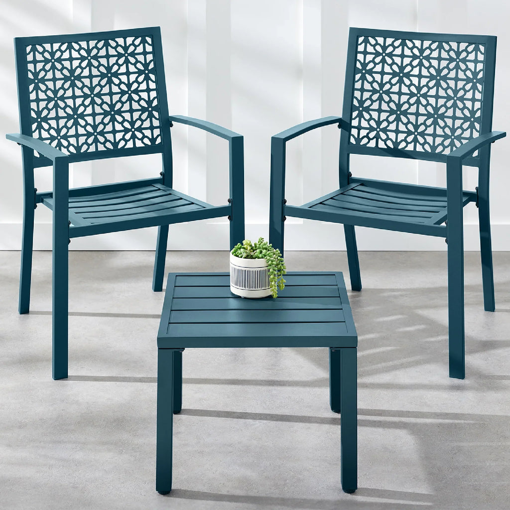Best Choice Products 3-Piece Stackable Steel Outdoor Conversation Bistro Set, Patio Chat Furniture w/ 2 Chairs, Table- Black