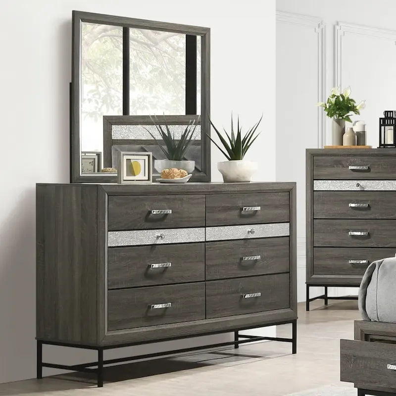 Contemporary Grey 6-Piece Platform Bedroom Set by Furniture of America - Heinisk Collection
