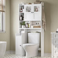Over the Toilet Storage Cabinet with 3 Doors, Farmhouse Space Saver for Bathroom Organizer with Paper Holder, 10 Shelves and Hooks, 7 - Tier Over Washing Machine Cabinet for Laundry, Bathroom, Natural