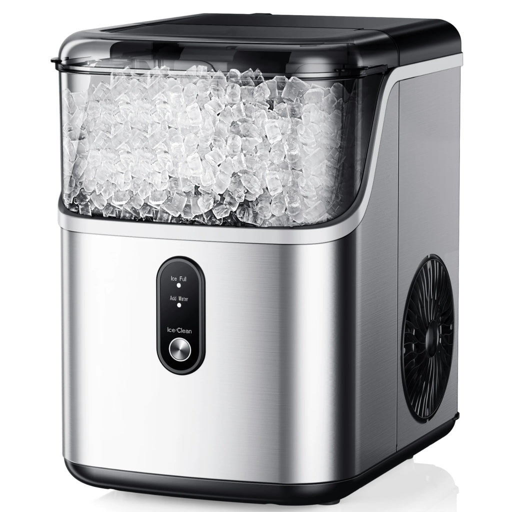 Simzlife Nugget Ice Maker Countertops, 35.9 lb per Day Portable Pebble Ice Machine, Crushed Sonic Ice Maker with Soft Chewable Ice for Home, Party, RV, Camping, Stainless Steel Silver