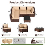 ELPOSUN Patio Furniture Set, Outdoor Patio Furniture Wicker Furniture Couch Set, 5 Pieces Outdoor Sectional Sofa, Patio Furniture Set, Outdoor Patio Set for Balcony Furniture (Grey)