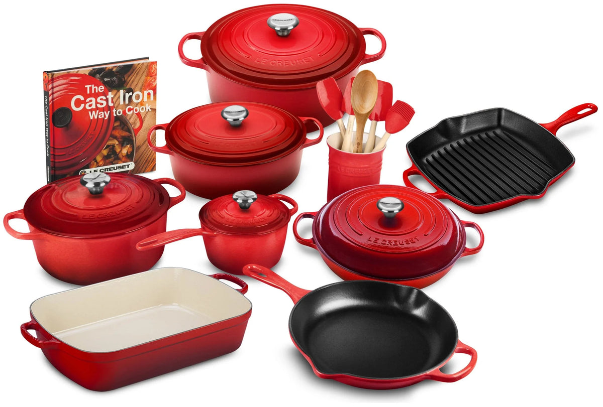 2025 20-piece Signature Cast Iron Cookware Set,10.25′′ Skillet,1.75-quart Saucepan with Lid