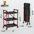 WORKPRO 3-Tier Collapsible Service Cart, Black/Red, 210 LBS Foldable Utility Cart with Wheels, Portable Rolling Tool Cart for Garage, Warehouse, Home, Restaurant and Office (No Assembly Required)