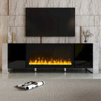 Contemporary Black 68.1" TV Stand with Fireplace and 2 Spacious Cabinets for TVs Up to 78"