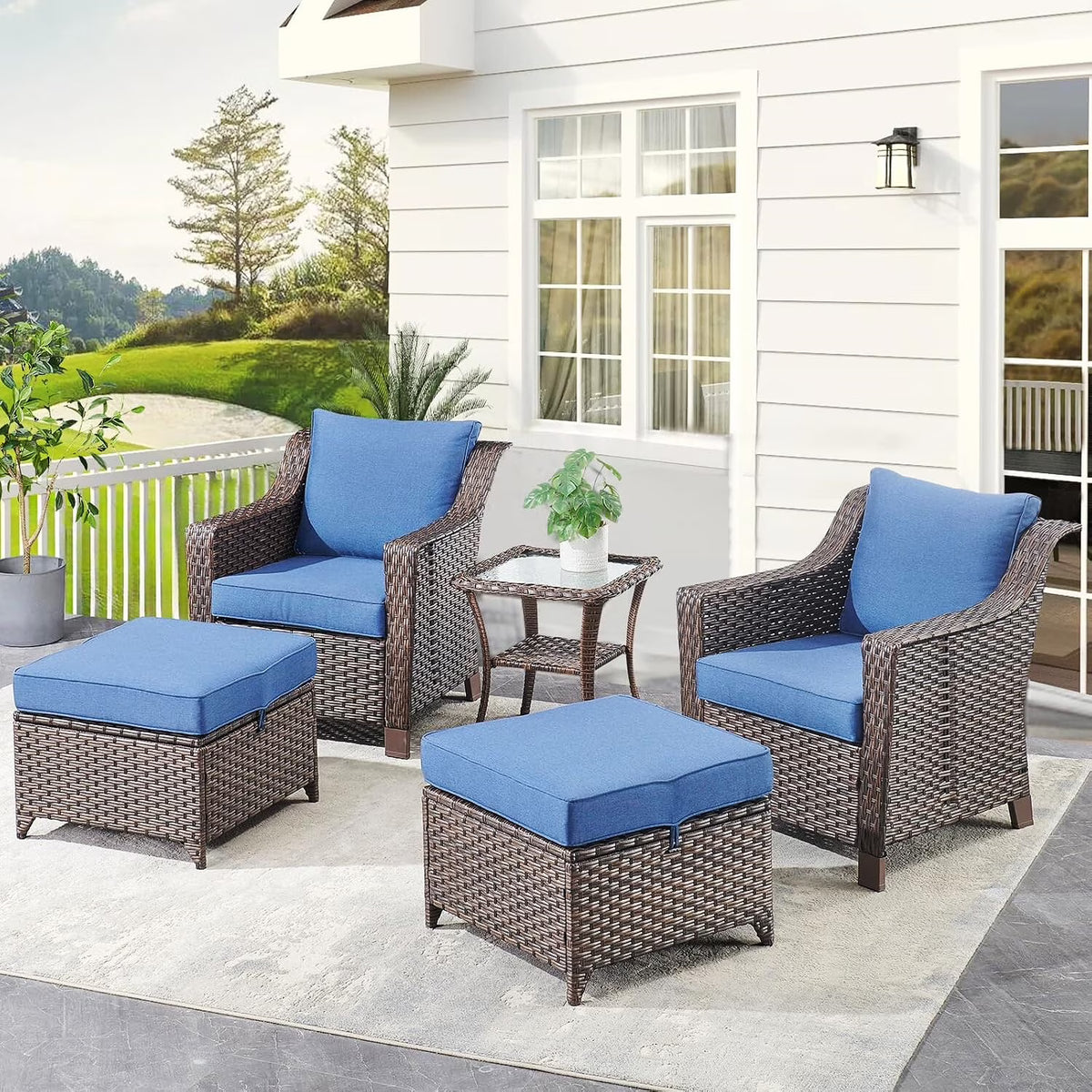 Bellefurn Outdoor Wicker Patio Chairs Set of 2 with Side Table, All - Weather Wicker Rattan Chairs Patio Furniture Chairs for Porch Balcony Backyard Yard Deck