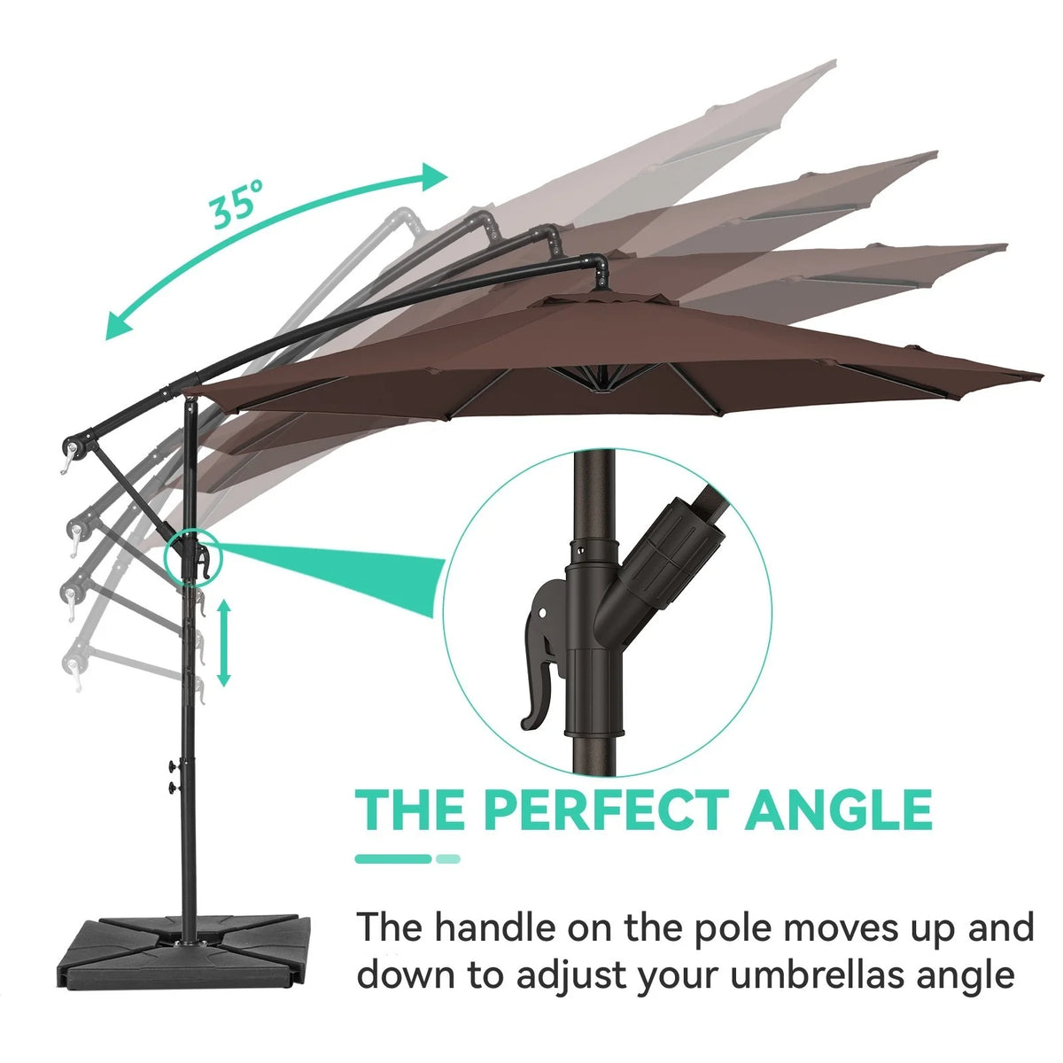 JUSTLET 10ft Heavy Duty Patio Hanging Offset Cantilever Patio Umbrella W/ 4-Piece Base Included Included, Beige