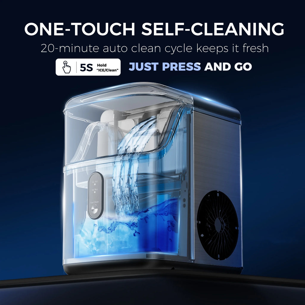 Simzlife Nugget Ice Maker Countertops, 35.9 lb per Day Portable Pebble Ice Machine, Crushed Sonic Ice Maker with Soft Chewable Ice for Home, Party, RV, Camping, Stainless Steel Silver