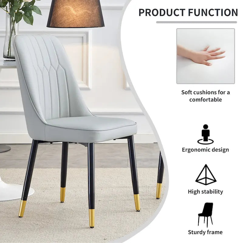 Contemporary Set of 4 Faux Leather Dining Chairs with Cushioned Backrests and Metal Legs – Ideal for Dining Rooms, Living Rooms, and Bedrooms