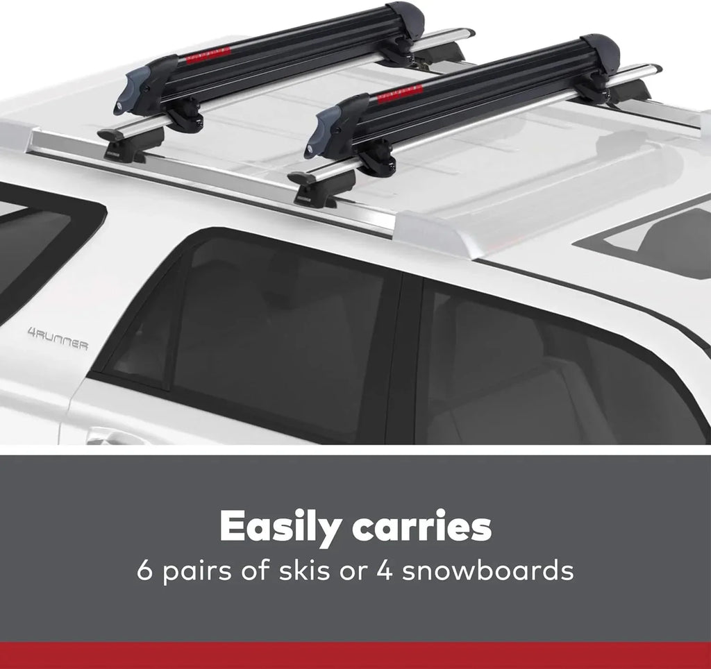 Yakima, PowderHound 6 Ski & Snowboard Mount, Fits Up to 6 Pairs of Skis or 4 Snowboards, Rides Quietly, Fits Most Roof Racks, Black