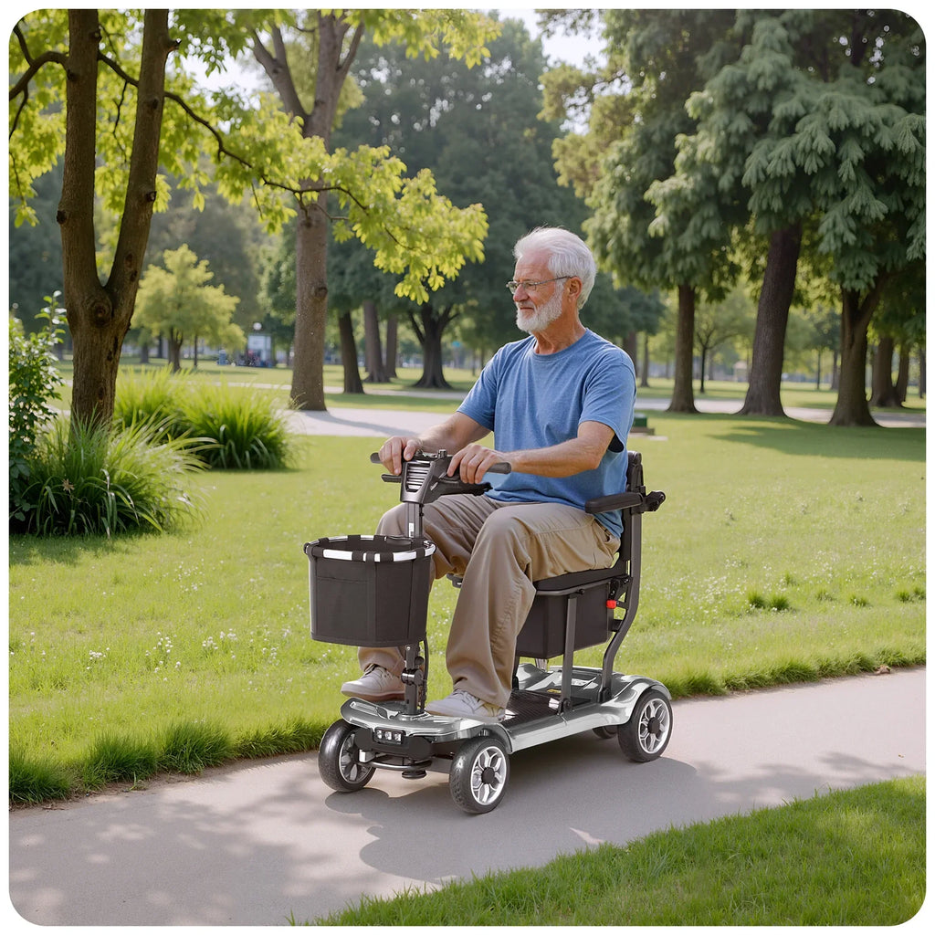 EAGLOG Light Weight 4 Wheels Mobility Scooter for Seniors, Electric Folding Wheelchair Device for Travel, Black