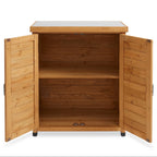Outdoor Storage Cabinet and Potting Bench with Metal Tabletop and Storage Cabinet - Wooden Outdoor Garden Patio Workstation Table, Gray