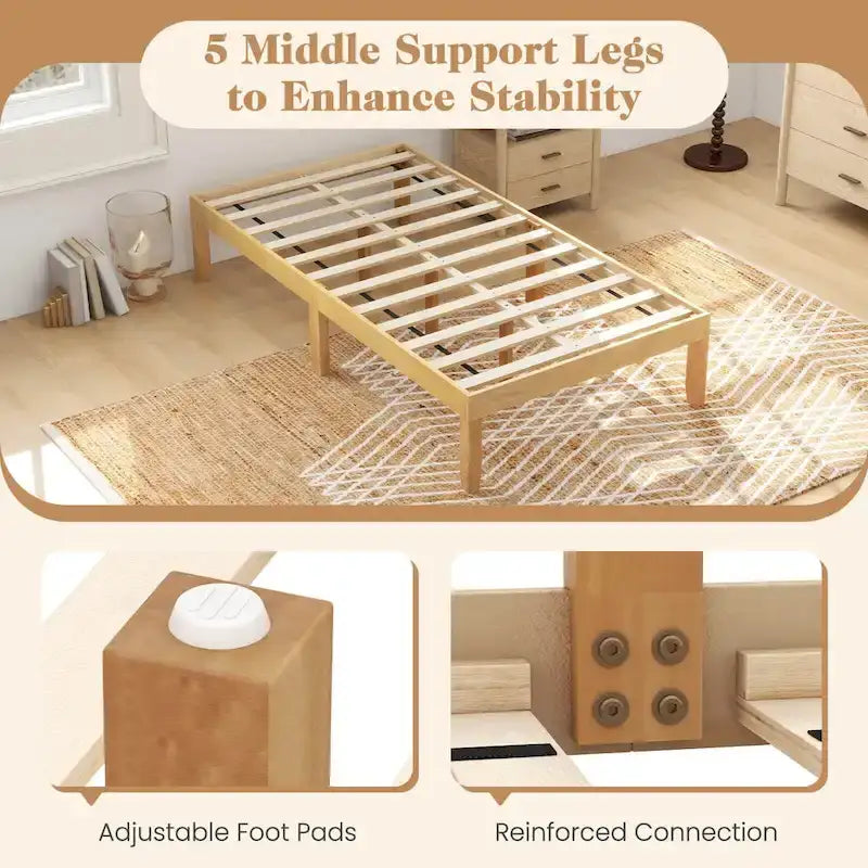 Costway 14-Inch Wooden Platform Bed Frame for Twin, Full, and Queen Sizes with Rubber Support