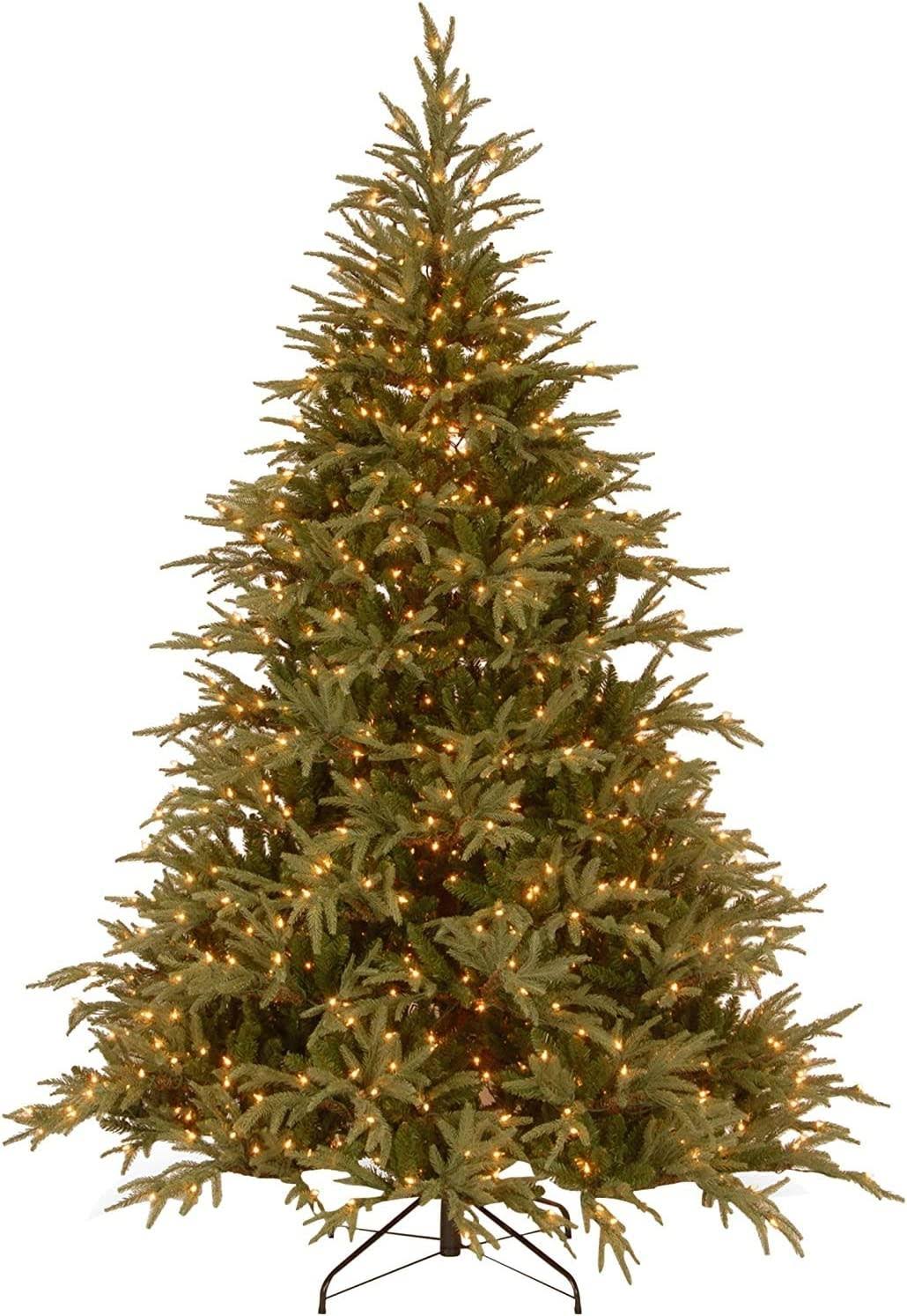 National Tree Company Pre-Lit 'Feel Real' Artificial Full Christmas Tree, Green, Frasier Grande, Dual Color LED Lights, Includes Stand, 7.5 Feet