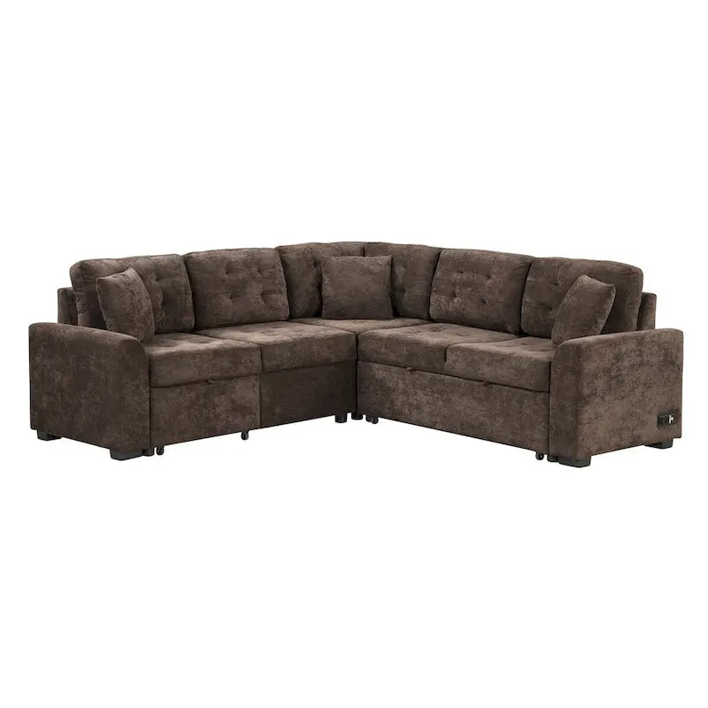 82.6-Inch L-Shaped Sleeper Sofa with Pull-Out Feature, Wheels, USB Ports, and Power Sockets - Dimensions: 82.6W x 82.6D x 33H